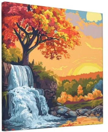 Herbst Malen Nach Zahlen Wald Malen Nach Zahlen Erwachsene Mädchen,Mit Rahmen,Paint By Numbers Erwachsene Frauen,DIY Digital Ölgemälde Kits auf Leinwand Mit Pinseln Und Acrylpigment,40x40 cm FA-1156