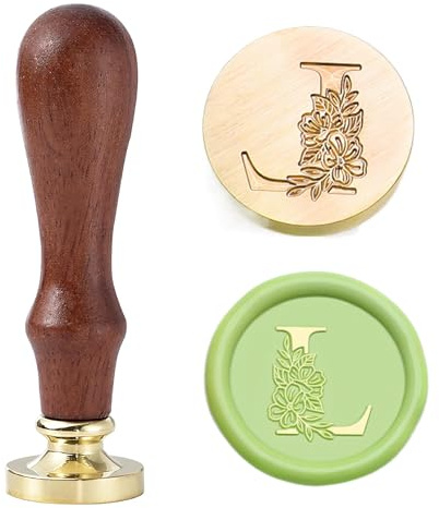 Statice Wachssiegelstempel mit Buchstabe L, Initiale Siegelwachsstempel mit Blume, 25 mm, Messing, Alphabet-Grafikstempel für Umschläge, Einladungen oder Valentinstagsgeschenke