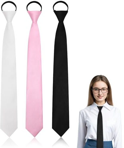 LJBFNN Schwarze Damen-Krawatte, schmale Krawatten für Frauen und Mädchen, verstellbare Uniform-Krawatte für Schule, Business, Accessoire, 3 Stück: Schwarz, Rosa, Weiß, 15 X 1.96