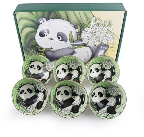 TBRFP Lot de 6 bols de service en céramique panda de 11,4 cm pour riz, céréales, soupe, dessert, collation, fruits, salsa, crème glacée, bols à tremper, passent au micro-ondes et au lave-vaisselle