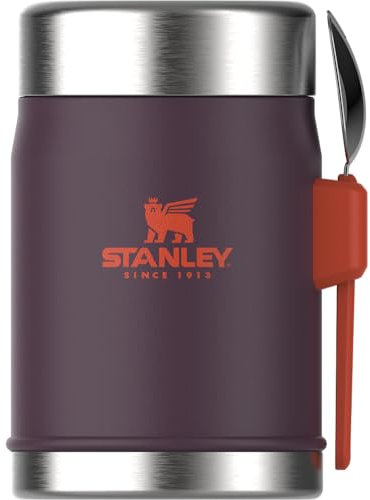 STANLEY Classic Legendary Food Jar 0.4L With Spork - Keeps Cold For 7 Hours - BPA-Free Stainless Steel Soup Flask - Leakproof - Dishwasher Safe - Plum
