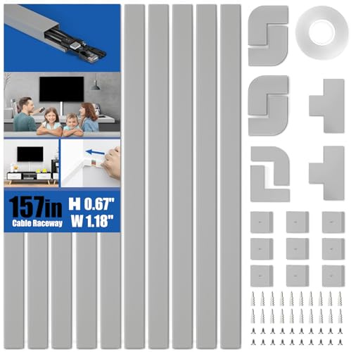 Delamu 4M Kabelkanal Grau Selbstklebend, Kabelschacht Weiss(10 Stück- 30x17mm), Kabelkanäle TV Kabelkanal Aussenbereich Wand alle Netzkabel in Haushalt/Büro