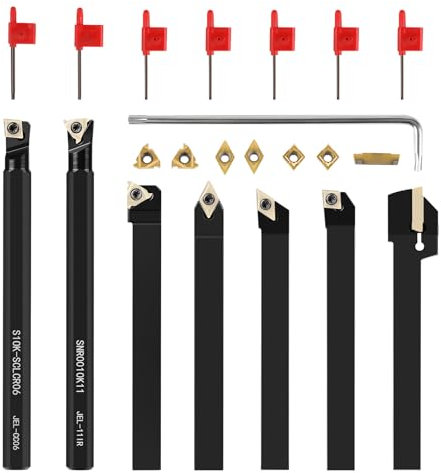 SWAWIS 21 Stück 3/8 10mm Drehmeißel Set, Bohrstange Drehwerkzeughalter mit Legierung-Wendeschneidplatten, Drehbank Drehstahl für Trennschleifen Finishen der Werkstückoberfläche