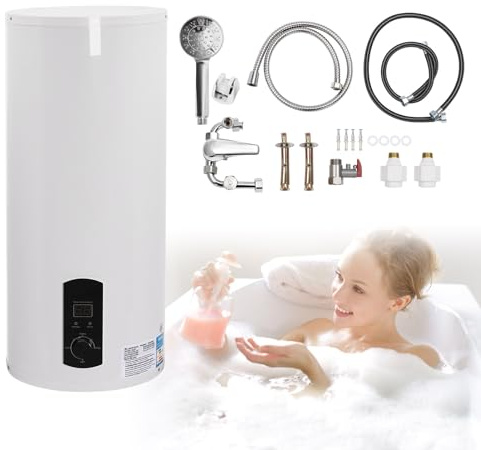 Caldera eléctrica 100 litros, calentador de agua instantáneo, pantalla LED, 220 V, 2000 W, calefacción 30-75°C, cocina, baño, caravana