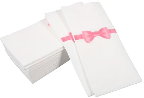 TOPPERFUN 50pcs Pocket Napkins Bow Printing 40x40cm Disposable Cutlery Pocket Napkins for Restaurant and Party Tableware Packaging for Hotel and Home Gatherings