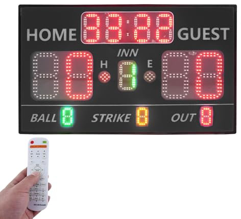 Baseball Anzeigetafel Elektronisch, LED Digitale Scoreboard mit Fernbedienung Softball Punktezähler Digital Baseball Zähler für Basketball, Badminton Indoor Outdoor Sports (12-stellig Schwarz)