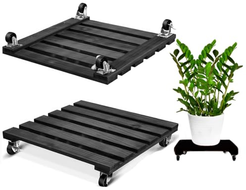 Cnwinu 2 Stück Pflanzenroller, Blumentopf Untersetzer 360° Feststellbaren Räder, Heavy Duty Rollbrett, Holz Rollbrett mit Indoor Outdoor Wetterfest, Topfuntersetzer für Blumen und Pflanzen