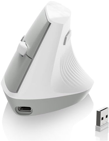 AJAZZ i300 Ratón Ergonómico Vertical Inalámbrico, 2,4GHz/BT, 84g de peso Ligero, Silent Clicks, ángulo Vertical de 57°, Reduce Muscle Strain, 1600DPI, Ratón de Oficina para Win/Mac/iPad/Laptop, Blanco