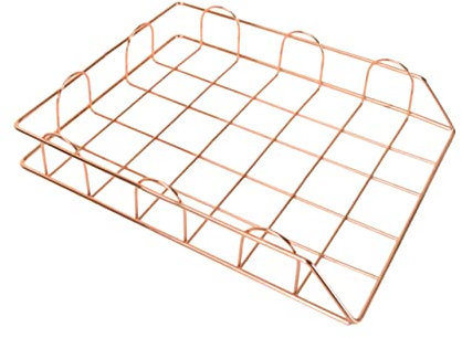 Angoily Stapelbares Dokumentenablagegestell aus Metall Eleganter Papiercontainer Roségold für Bürobedarf und Schreibtischorganisation für Briefe