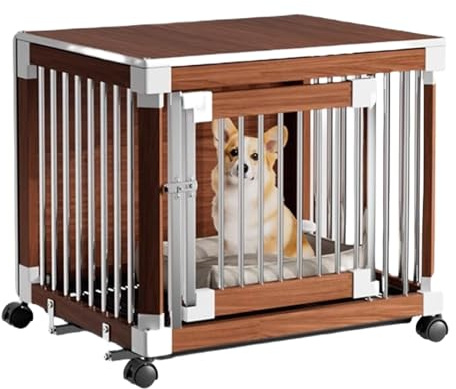 Stabile Hundekäfig-Möbel aus Holz – Einfache Montage Indoor-Zwinger mit abnehmbarem Tablett und 360° leisen Rädern für kleine bis große Hunde