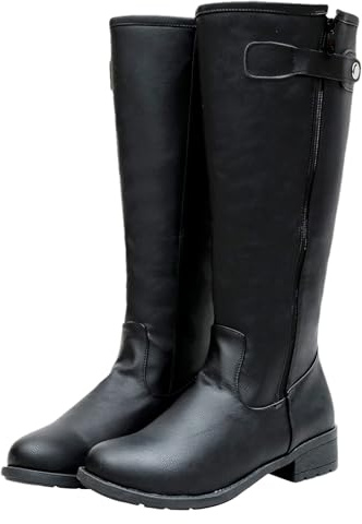 ANUFER Hommes Beau Genou Haut Bottes d'équitation Fermeture éclair Latérale Patchwork Cuir PU Bottes de Chevalier SN0706299 Noir EU44.5