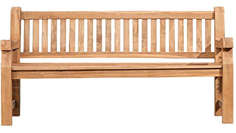 Unique Nature Teakbank im Landhausstil – stabile Gartenbank mit Armlehnen – 220 cm Sitzbreite – wetterfest & FSC-Zertifiziert – Massive Holzbank für draußen
