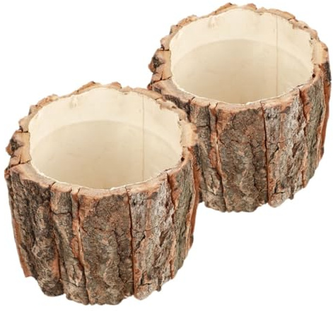 Gogogmee 2 Pièces Souche Arbre Pots Fleurs Bois Tonneau Jardinières Rustiques Extérieur Intérieur Pots Plantes Salon Jardin
