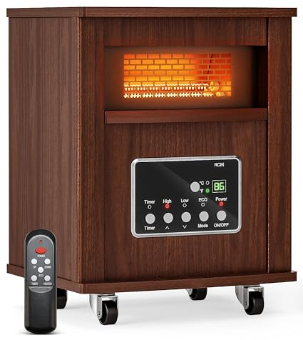 Oylus Infrared Space Heater for Indoor Use - 1500W Portable Box Heater with Wood Cabinet, Remote Control & 12H Timer, Quiet Electric Heater with Safety Protection for Bedroom Living Room Office