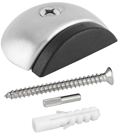 Bodentürstopper Edelstahl halbrund – V2A (1.4301 / AISI 304), matt gebürstet – Türstopper Bodenmontage mit Gummipuffer – robust & rostfrei – Maße 56 x 48 x 19 mm