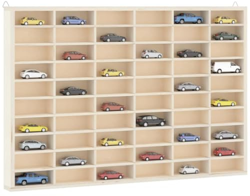 YuuSsea Sammlervitrine aus Holz, 60 Fächer, 60x4,5x40,5cm, Wandmontage, Sperrholz, für kleine Sammlerstücke, Wandregal