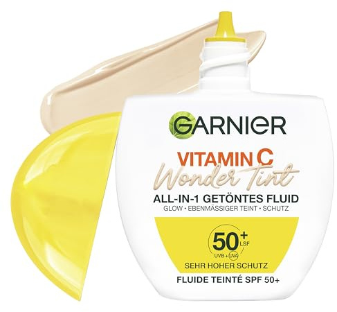 Garnier Vitamina C Wonder Tint - Fluido colorato all-in-1, con SPF 50+, crema giorno colorata per una luminosità radiosa e una carnagione uniforme, idratante con niacinamide e 5% glicerina, 40 ml