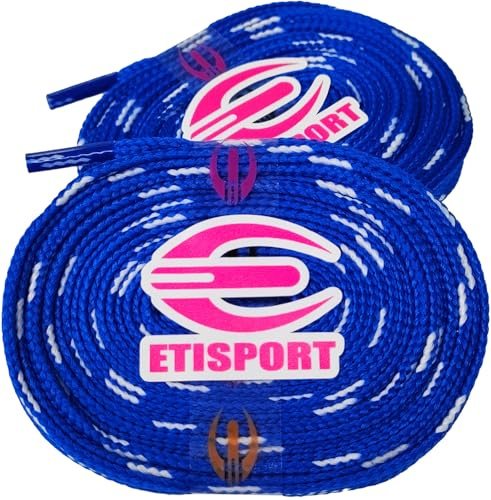 ETISPORT Par de cordones planos profesionales, para hockey, botas hielo, línea sobre ruedas. Resistentes. Largo 3 m - 118in cada uno. (Azul)