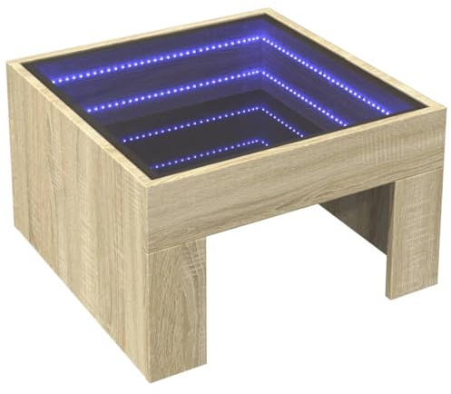 Generic Soffbord med Infinity LED, Sidobord, Vardagsrumsbord, Loungebord, Modernt Soffbord för Vardagsrum/kontor (Grå Sonoma 70x50x30 cm) (Sonoma ek #09)