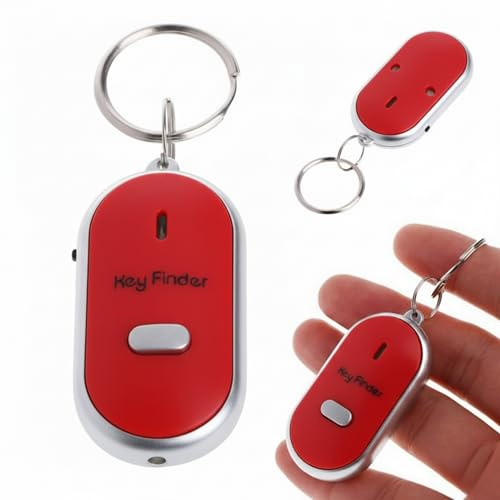 Whistle Key Finder Keyring - Smart Item Finder Locator with Sound and LED Flashlight - Anti-Lost Key Fob Finder for Car Keys, Wallet - Whistle Activation Key Locator Device - Best Gift (Red)