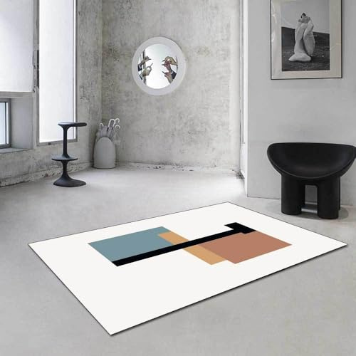 Chanxiang666 Kurzflor Teppich Wohnzimmer Teppich 140x180cm Moderne geometrische Formen in Braun, Blau und Weiߠ Wohnzimmer/Schlafzimmer/Arbeitszimmer/Couchtisch 140x180cm