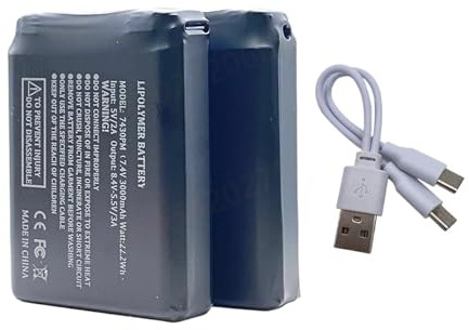 Batteria Al Litio Ricaricabile Da 7,4 V 3000 MAh Power Bank A Lunga Durata Da 22,2 Wh For Gilet Riscaldato, Guanti, Calzini, Giacca, Attrezzatura Invernale(2 pcs and cable)