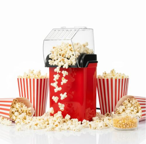 JF HOME BLISS Red Popcorn Maker Machine with Butter Melter Cup Popcorn Maker Machine Home Popcorn Maker Popcorn Popper Hot Air Popper Healthy Oil-Free Snack Maker for Home Movie Night Parties