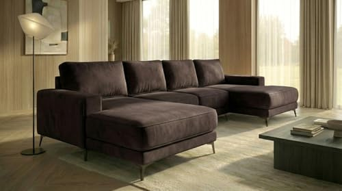 A&J MöbelLand Wohnlandschaft U-Form mit Schlaffunktion und Bettkasten VALTOR – Modulares Ecksofa, Schlafsofa mit Stauraum