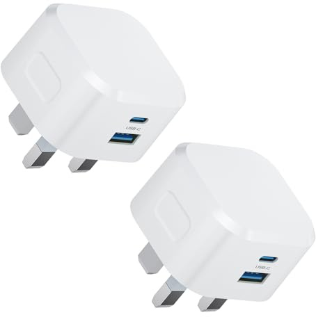 USB C Plug UK,20W USB A and C Charger Plugs Adapter Fast Charge for iPhone 17 Pro Max Air 16e 16 Plus Pro Max 15 14 13 12 11 SE Watch iPad Pro Mini Air 9 10 11th A16,Dual Port Type USBC Charging Head