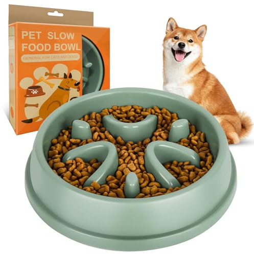 elzle Slow Feeder Dog Bowl, Anti Choke Slow Eat Dog Bowl | Anti Bloat Pet Promotes A Healthy Diet and Slow Down Eating Bowl for All Pets, Green