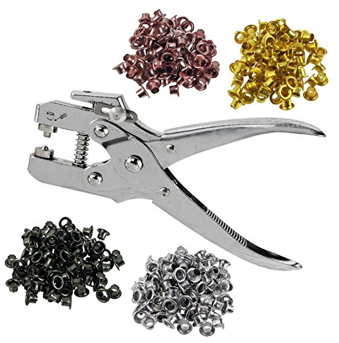 PLIER KING Heavy Duty 1/4 in Eyelet Setting Pliers | Includes 400 Eyelets in 4 Colors | Built-In Hole Punch | Durable and Efficient for Shoelaces, Bags, and Clothing