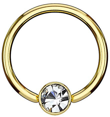 Piercingfaktor BCR Piercing Klemmring Ring Flach mit Kristall Klemm Kugel Septum Nasen Lippen Helix Ohr Tragus Gold 1,2mm x 8mm x 3mm