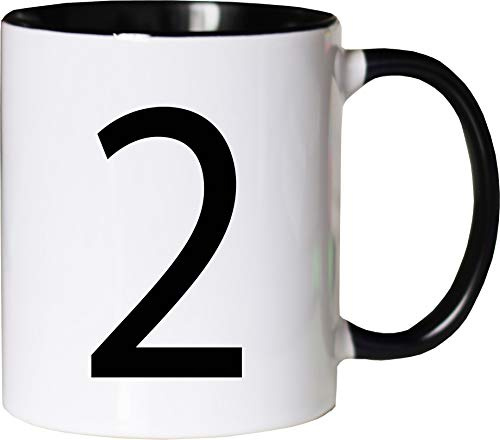Mister Merchandise Becher Tasse Ziffer 2 Kaffee Kaffeetasse liebevoll Bedruckt Zahl Nummer Weiß-Schwarz