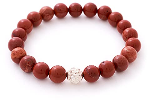 BERGERLIN Naturstein Perlenarmband Damen Herren, 8mm, 925 Silber | Naturstein Armband Damen 8mm: echte Heilsteine, 925 Silberperle mit Mantra – vom deutschen Prüflabor bestätigt.