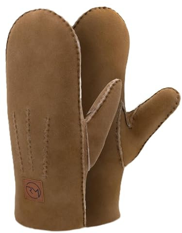 Rohn Moden Lammfell Handschuhe Arber echtes Merinolamm für Damen und Herren, Fäustlinge, Fausthandschuhe in Premiumqualität aus spanischem Merino camel Größe 11