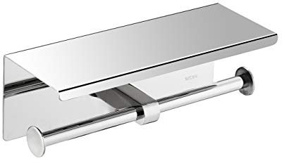 GULICA Porte-rouleau de papier toilette double avec étagère pour téléphone, miroir 8K brillant SUS304 en acier inoxydable SUS304, support mural pour rouleau de papier toilette