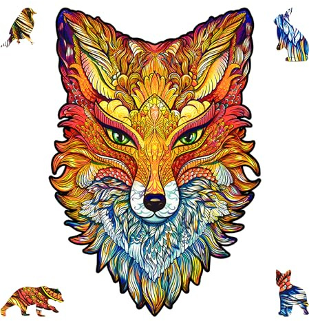 UNIDRAGON Original Holzpuzzle — Feuriger Fuchs, 107 Teile, Klein 6.2 x 9.4 Zoll (16 x 24 cm) Schöne Geschenkverpackung, Einzigartige Form Erwachsene und