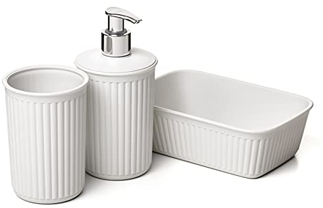 Tatay Ensemble Baobab de Trois Accessoires à Poser, Référence 6391301 | Gobelet de Bain | Distributeur de Savon | Organiseur Format A6 | Plastique sans BPA | Collection Baobab, Blanc Pergamon
