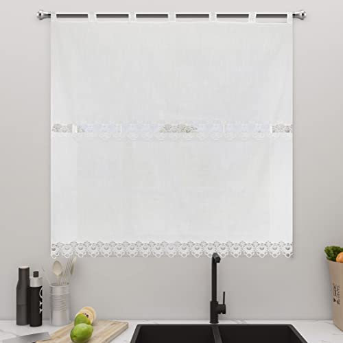 Dalina Textil - Cortina de Cocina Translúcido con Bordado, Cortina Media Altura para Cocina, Comedor, Marco de Puerta 1 Pieza de 150x150cm