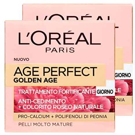2x L'Oréal Paris Age Perfect Golden Age Trattamento Crema Viso Giorno Fortificante Anti Cedimento con Polifenoli per Pelli Molto Mature - 2 Barattoli da 50ml