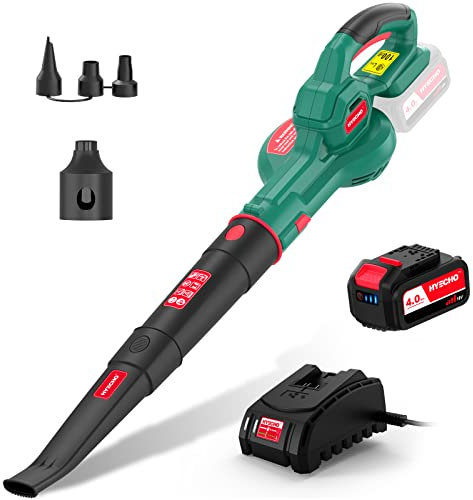Cordless Leaf Blower HYECHO 18V 4.0AH Garden Blower Battery Blower Electric Leaf Blower with Battery and Charger With Inflatable Function Suitable for Leaves Blowing Dust Snow Removal