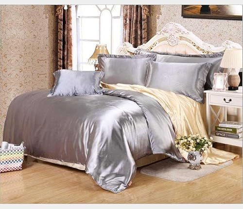 Roch Linen 100% Pure Silk Satin Duvet Set with 2 Pillowcases Wrinkle Free Fade Resistant One Silk Duvet Cover | Two Pillowcases | Cool Soft Silk Duvet Set (Silver Grey, Twin/Twin XL)