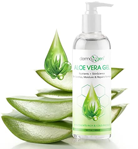 Dermaxgen Aloe Vera Gel - Organic 100% Pure Aloe + Witch Hazel + Vitamin C + Vitamin E - Skin Soothes, Moisture And Repair Formula, Nutrients Rich And Cold Pressed - 16 Fl Oz