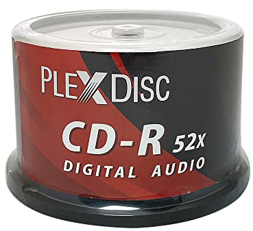 PlexDisc TY Series Blue CD-R 52X 700MB Music Digital Audio White Inkjet Hub Imprimible Grabable Media Disc - 50pk Cake Box 669-214-Y-BX, 50 discos