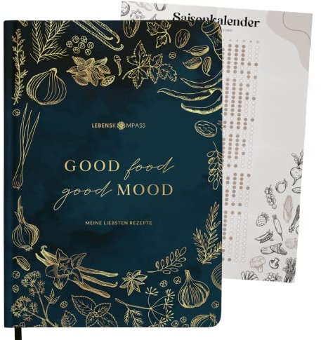 Lebenskompass® Rezeptbuch A4 zum Selberschreiben “PEPPER” mit Saisonkalender als Poster - Hardcover Lieblingsrezepte - DIY Kochbuch für dich oder als Geschenk