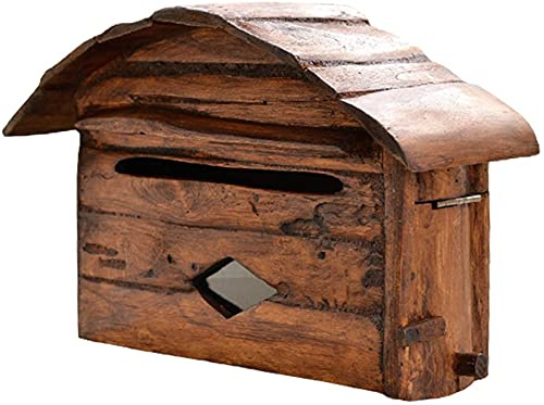 YZJSSL Wooden Mailbox Vintage Wall Mounted Letterbox with Viewing Window, for Villas and Courtyards