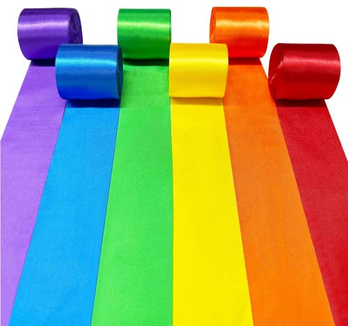 60m Regenbogen-Satinband 50mm Breit Bunte Stoffbänder Große Seidensatin-Girlande zum Aufhängen für Geschenkverpackungen Basteln DIY Nähen Haarschleife Geburtstag Stuhl Party