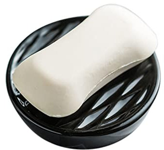 OWLKAY Soap DishSoap Tray，Soap Drainer Rack，European Style Soap Holder, Ceramics Soap Dishes for Bar Soap, Porcelain Soap Saver, Oval Soap Tray, for Bathroom Decoration-black-10x2.5cm
