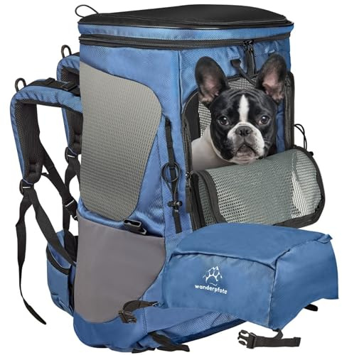 Wanderpfote Zaino per Cani fino 12 kg – Taglia M, Modello Trekking, Colore Blu - con Sistema di Trasporto regolabile in Altezza e Spazio per Bagagli - Borsa per il Trasporto per Cani
