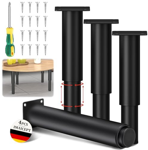 Swetfela 4 Génériques Pied de Table Metal, 25-45cm Hauteur sans Perçage Pieds de Table, avec Accessoires de Montage, pour Meubles Réglables, Lit à Visser, Armoire, Canapé Jambe Table Etc(Noir)